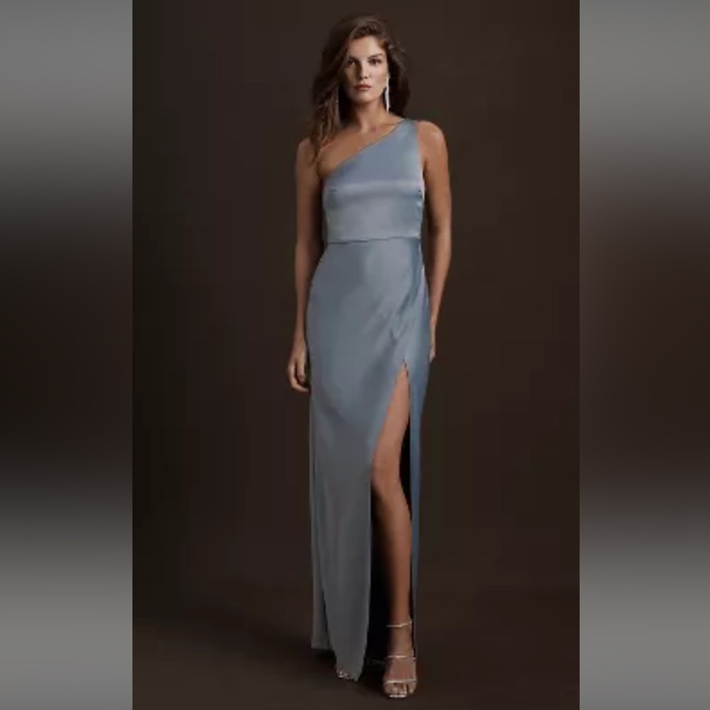 BHLDN Dylan One Shoulder Satin Side-Slit Gown